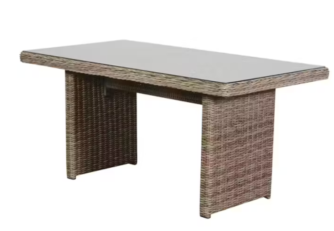 Šviesus pintas lauko stalas su stiklu 140x76x68 cm. "Vila Gotland"